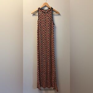 Zara Knit Chevron Pattern Crochet Multi-Colour Maxi Dress Size Small